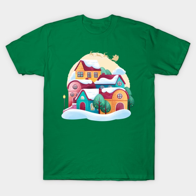 Christmas Town watercolor T-Shirt by Mako Design 